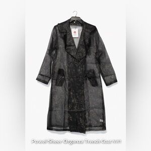Puwei Sheer Organza Trench Coat Black Double Breasted NWT